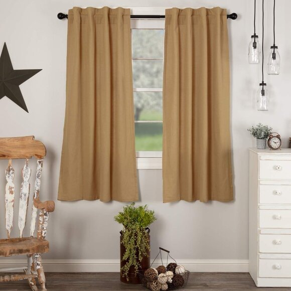 NWT Vhc Brands Life Flax Country Farmhouse Window Curtain Pair Khaki Brown 36x63 - Picture 1 of 12